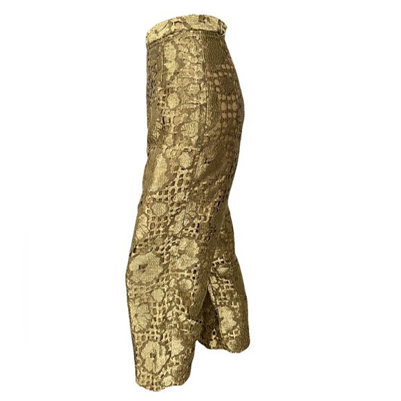 Raoul Arango Metallic Gold Lace Cutout Statement Pants Womens Small Avant Garde - Picture 2 of 11